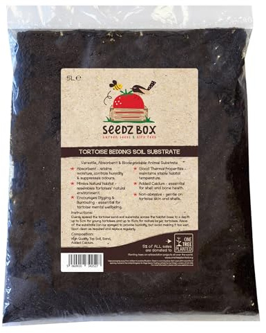 Tortoise Bedding Top Soil Substrate 5L - Added Sand & Calcium - For All Tortoises - Encourages Digging & Burrowing - Holds Moisture Well - Suppresses Odours - Highly Absorbent - Seedzbox
