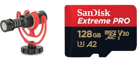 RØDE VideoMicro Compact On-camera Directional Microphone for Filmmaking, Content Creation & SanDisk 128GB Extreme PRO microSDXC card + SD adapter + RescuePro Deluxe, up to 200 MB/s