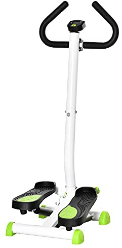 HOMCOM Stepper con Manubrio e Monitor LCD, Stepper Fitness Casa con Resistenza Regolabile e Pedali Antiscivolo, Allenamento Fitness per Palestra Casa Gym, Bianco e Verde