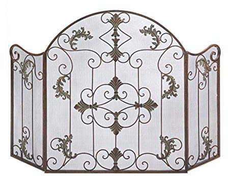 CWCQGH Griglia di Protezione dalle scintille Decorativa a 3 Pannelli Dorata per Camino, parascintille per riscaldatore Elettrico - 51,2×31,5 Pollici