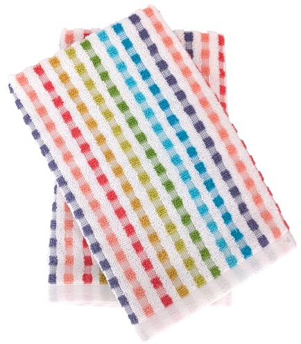 Lot de 2 torchons de cuisine 50x50 cm 100% coton SHAPES motif quadrillés multicolore