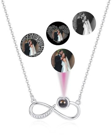 JSDDE Personalised Projection Necklace with Picture inside Customized Photo Necklace Memorial Infinite Necklaces Gifts for Women Girls Christmas Silver