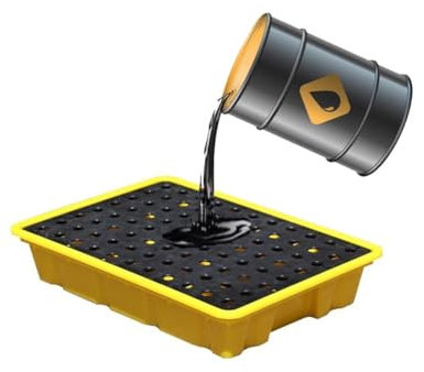 Generico Vassoio di contenimento dell'olio Anti-versamento, capacità 50 kg, Piattaforma di contenimento per fusti di Piccole Dimensioni, Pallet di contenimento modulare per Garage, Laboratorio, semin