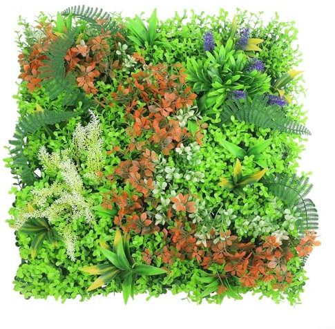 Panneaux muraux de fleurs artificielles - 50 x 50 cm - Résistant aux UV - Haie de plantes réaliste - Brise-vue pour jardin intérieur et extérieur - Vert - Panneaux de haie artificielle - Brise-vue