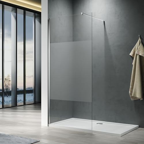ELEGANT Walk in Shower Enclosure 8mm Half Frosted Glass Cubicles 1200mm | Easy Clean Safety Glass, Wet Room Shower Screen, Bath Screen, 304 StainlessSteel Support Bar, Easy to Install
