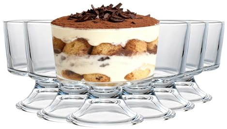 TOLASTO 6 Pcs Glass Dessert Bowls 145ml Clear Footed Dessert Cups Prawn Cocktail Glasses for Ice Cream Trifle Starter Appetizer Serving Dishes Fruit Salad Sundae