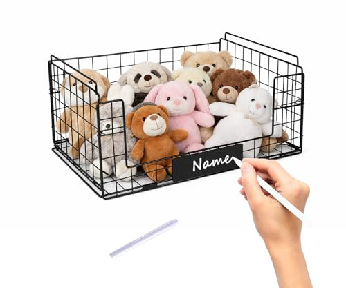 Hynorian Panier de rangement en métal pliable avec poignée - Panier de rangement pour accessoires et jouets pour chien - Panier de rangement empilable - Organiseur pour animaux de compagnie - Noir