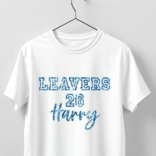 Leavers 2026 Iron On Vinyl | Personalised Name Leavers Shirt Transfer | Glitter & Metallic Heat Transfer Vinyl for School Leavers Tops | DIY T-Shirt Press Vinyl | School Leavers Transfer