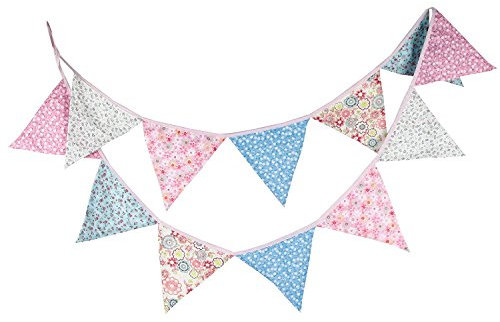 [FLORAL V1] Vintage Floral Fabric Bunting – 3.2m Double-Sided Garland – Shabby Chic Hanging Banner for Tea Parties, Weddings, Baby Showers, Birthdays & Garden Decor
