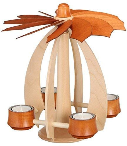 Christmas Decoration Floating Pyramid Cherry Tree W x H x D 24 x 27 x 24 cm New Pyramid Floating Wooden Pyramid Seiffen Ore Mountains Christmas Heat Game Tea Light Lights Figure Wood Wings Candles