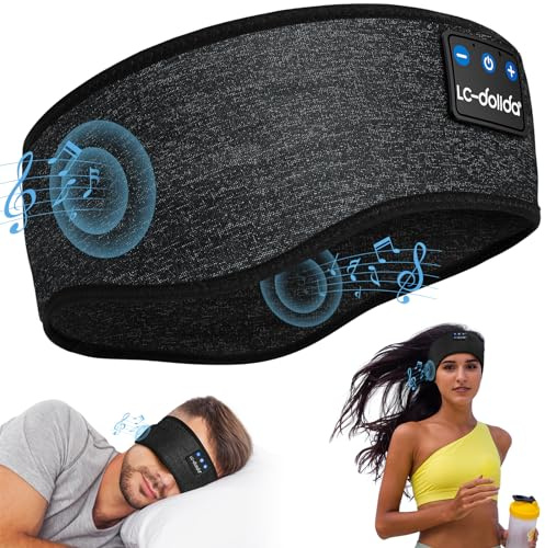 LC-dolida Casque de Sommeil Bluetooth 5.2, Masque de Sommeil avec Bandeau Bluetooth, Bandeau de Sport sans Fil, Noir Foncé