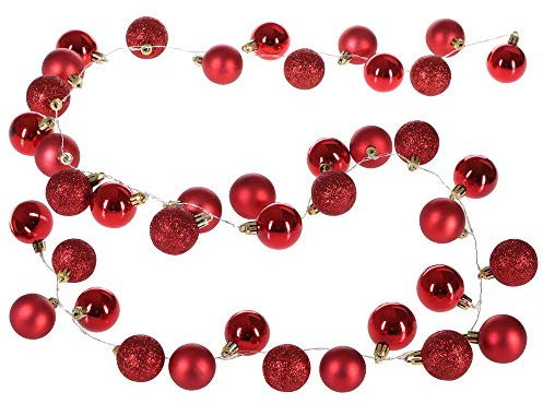 Casaria Catena Luminosa LED 40 Palline di Natale 2m a Batteria Timer 8 Effetti Luminosi Rosso