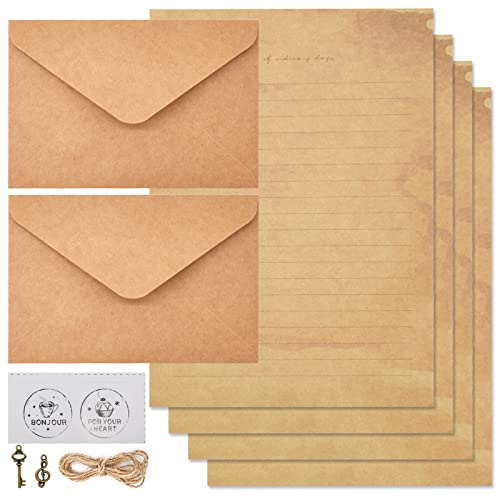 Qixuer 1 Set Vintage Letter Paper Aged Envelopes,Vintage Greeting Card Envelop Set Vintage Envelope Set Writing Paper Stationery Set Retro Design DIY Vintage Paper Set for Handmade Letter