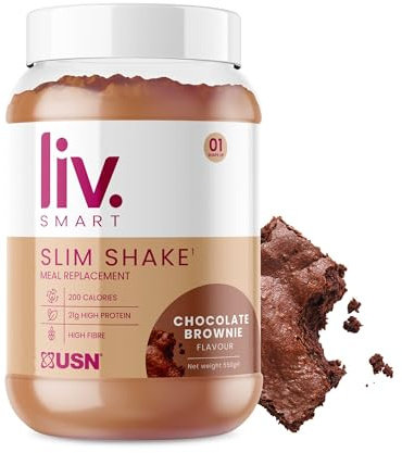 USN Liv.Smart Slim Shake Chocolate Brownie 550g - High Protein (21g) Meal Replacement Shake & Weight Loss Support - Low in Sugar & Suitable for Vegetarians, 10 Servings