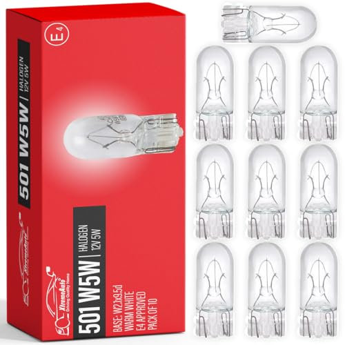 Xtremeauto 501 Bulbs W5W 10 Pack Interior Light Bulbs - 10X 501 Bulb W5W Bulb, Replace Side Light Bulb, Car Interior Light Bulbs, 12V 5W Bulb, Car Bulbs, Car Light Bulbs, Long Lasting Bright Lights