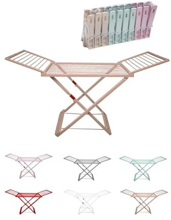 Jardin202 - Tendedero Plegable de Resina Incluye 20 Pinzas – Tendal Abatible Balcón para Interior y Exterior | Plegable (Crema)