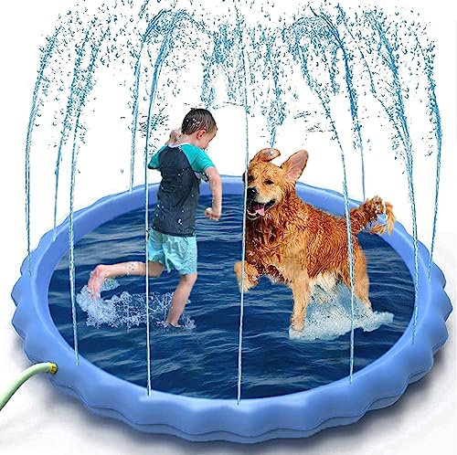 Paddling Pool for Pet, 39“Foldable Sprinkle and Splash Water Play Mat, Dogs Paddling pool Summer Spray Pad,Inflatable Pool Garden Outdoor Portable Sprinkler Play Mat Outside (100CM)