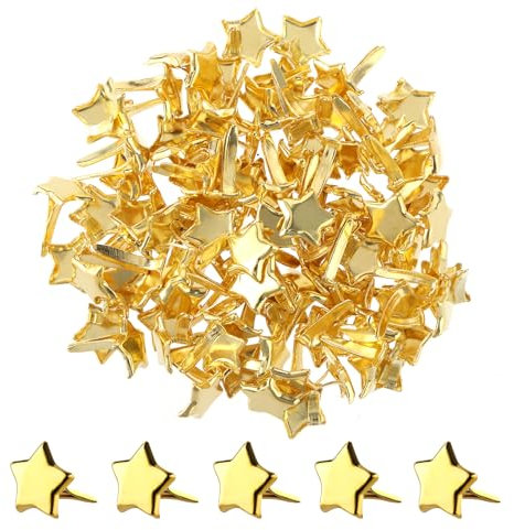 Jeffdad 100 Stück Mini Brads Musterbeutelklammern,Gold Musterklammern Metall Papierverschlüsse Splinte Scrapbooking Musterklammern für Schule Büro Kartenherstellung DIY Scrapbooking(Stern)