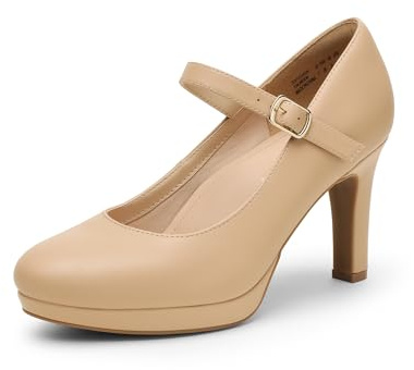 DREAM PAIRS Mary Janes Décolleté Scarpe Classiche Scarpe da Donna con Tacco Alto con Comoda Soletta,Size 38,Nudo,SDPU2425W