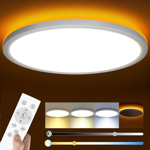 slochi LED Deckenleuchte, 36W 4200LM Deckenlampe Flach Dimmbar mit Fernbedienung, 1800K Nachtlicht Warm, 3000K-6500K, Ultra Dünn Schlafzimmer Lampe für Schlafzimme Wohnzimmer Kinderzimmer-Rund Weiss