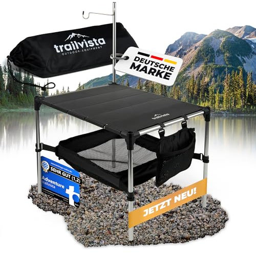 trailvista® Campingtisch [Passt in jeden Rucksack] Klappbar und Ultraleicht - Beistelltisch Outdoor Klapptisch | Camping Tisch klein zum Wandern, Paddeln, Picknick, Angeln, Radwandern, Festival