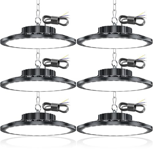 TASINUO Eclairage LED Garage 100W 6 Pièces, 10000LM UFO Plafonnier LED Garage, IP65 Imperméable Lampe Exterieur, 7000K Blanc Froid Eclairage Atelier pour Entrepôt, Atelier, Sous-sol, Usine