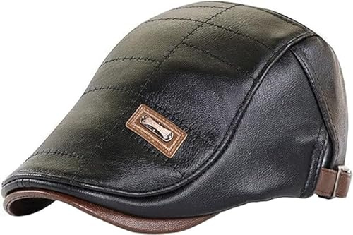 Theaque Boina de Cuero Ajustable para Hombre Gorra de Repartidor Sombrero Boina Gorra de Conducir Gorra Moda Boina Sombrero Gorra Plana, Negro, Talla única
