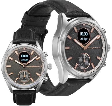 pininfarina Sintesi Hybrid Smartwatch - Analogue Watch with Genuine Leather Strap, Digital Display, Compass, GPS Tracking, & Fitness Tracker for Heart Rate, Steps, Calories, & Sleep - Midnight Rose