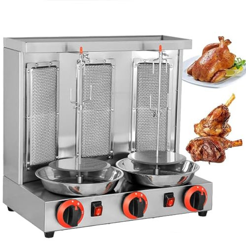 JLOZDM Gril à gaz, Machine à shawarma à gaz, Machine à shawarma Automatique, Gril Vertical au Propane avec 3 brûleurs, température réglable (220 °F-572 °F), Rotation à 360 °,Silver