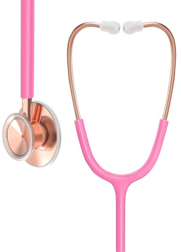Clairre Rose Gold Stethoscope, Gift for Nurses, Doctors & Medical Students, Dual Head for Home Health Use with Accessories Name Tag, Pearl Pink