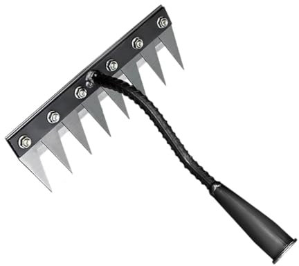F Fityle Râteau Jardin, Outillage de Jardin, Râteau de Désherbage, Rateau Gazon Scarificateur Manuel en Acier, Houe Jardinage pour Désherbage/Ameublissement du Sol/Semis, 8 Dents