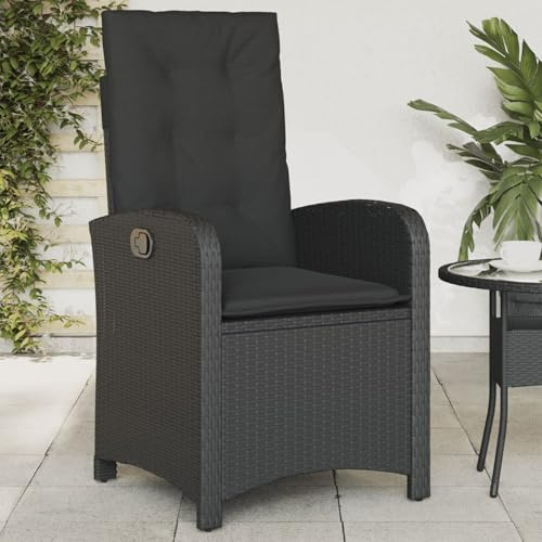 Homgoday Sillón reclinable de jardín con Cojines ratán sintético Negro Sillon terraza Sofa Relax Sillon Jardin butaca Relax