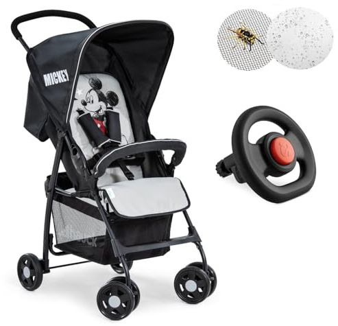 hauck Passeggino sportivo compatto con volante per bambini, confezione accessori (vestire pioggia passeggino e zanzariera), ultraleggero 5,9 kg, pieghevole, posizione allungata, grande cestino