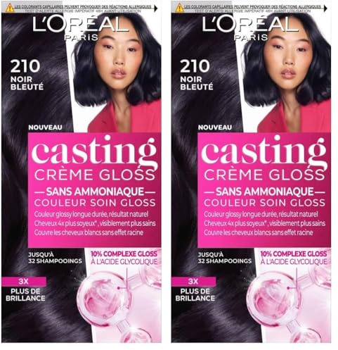 L'Oréal Paris - Coloration Cheveux Semi-Permanente Ton sur Ton - Couleur Soin Gloss - Sans Ammoniaque - Casting Crème Gloss - Nuance : Noir Bleuté (2.1)