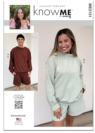 Know Me ME2131A Unisex Oversized Knit Sweatshirts and Pull-on Shorts Sewing Pattern Packet by Alissah Threads, Design Code ME2131, Sizes XS-S-M-L-XL-XXL