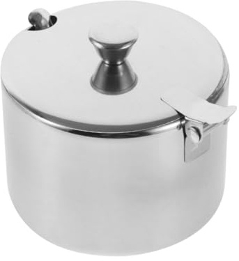TOBBOMEY Azucarero de Acero Inoxidable con Cuchara y Tapa Contenedor Multifuncional para Azúcar Sal y Especias Recipiente Redondo para Cocina Moderna