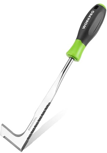 WORKPRO Crack Weeder, 12 Stainless Steel Crevice Weeding Tool with Soft Handle, L-Shaped Side-Walk Weed Puller Spatula, for Garden Lawn Yard Patio Terrace Paving Moss Garden Tool