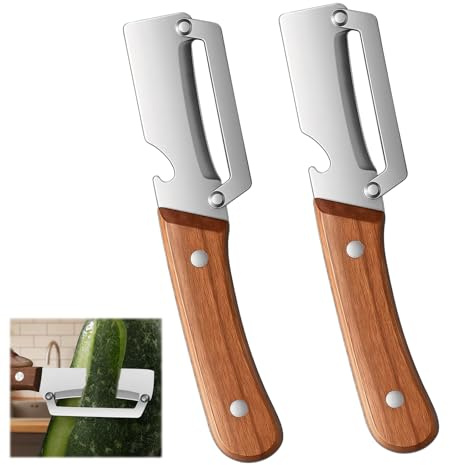 Sparschäler Set, 2-teilig | Profi Gemüseschäler aus Edelstahl mit Holzgriff & Flaschenöffner | Breite Klinge für Effizientes Schälen von Kartoffeln, Gurken & Mehr