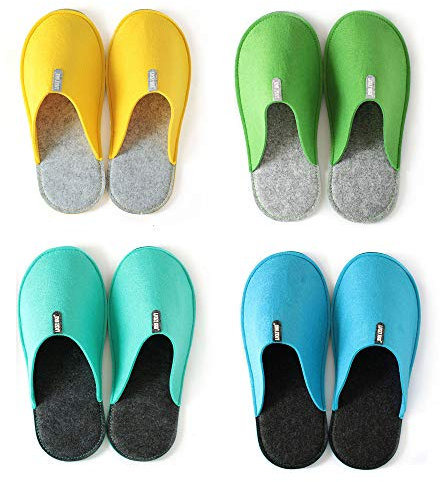 Lucky Sign Gästehausschuhe 4er-Set Unisex Gästepantoffeln aus Filz, Small/X-Large, Bunt