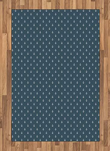 ABAKUHAUS Navy blau Teppich, Anker-Seereisen, Deko-Teppich Digitaldruck, Färben mit langfristigen Halt, 120 x 180 cm, Weiß