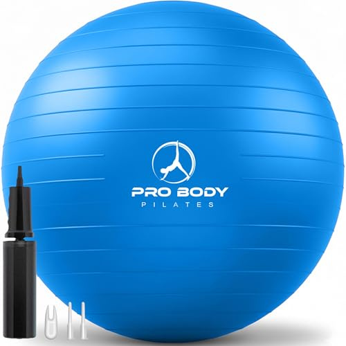 ProBody Pilates Exercise Ball, Multiple Sizes Gym Grade Yoga Ball for Pregnancy, Fitness, Balance, Workout at Home, Office and Physical Therapy (Blue, 85 cm)