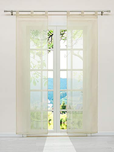 ESLIR Schiebegardinen Voile Flächenvorhänge Set 2er Gardinen mit Schlaufen Schiebevorhang Transparent Vorhang Uni Sand BxH 57x145cm 2 Stück