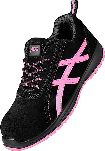 ACE Aurora Chaussures de Travail pour Femmes - Chaussures de sécurité Sportives pour Le Travail - S1 SRA - Noir/Rose - 37
