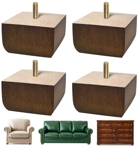 AORYVIC Sofa Legs Square Bed Feet 2 inch Wood Replacement Leg for Furniture Set of 4, Dark Brown