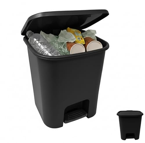 plastific Foot Pedal Bin Dustbin Rubbish Paper Waste Kitchen Office Plastic Bins Bin for Bedroom with Lid Waste Paper Bin with Lid (Black, 7.5L)