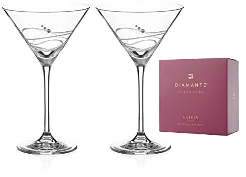 DIAMANTE Martini Cocktail Glasses Pair - 'Soho' - Embellished with Swarovski Crystals - Gift Box of 2
