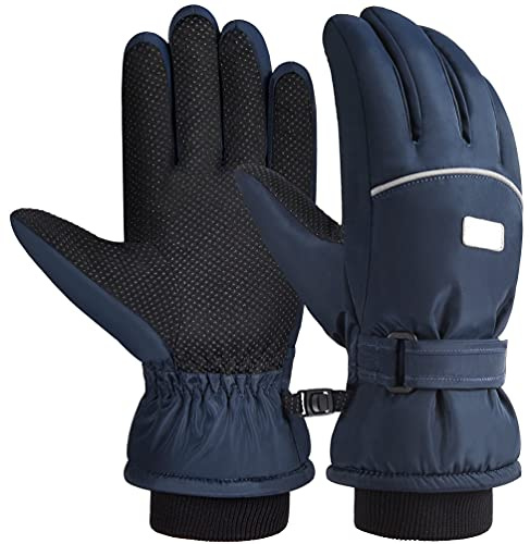 Guantes de esquí para niños, cálidos e impermeables, antideslizantes, térmicos, gruesos, para la nieve, para deportes al aire libre, a prueba de viento, para bicicleta, niños y niñas de 6 a 12 años
