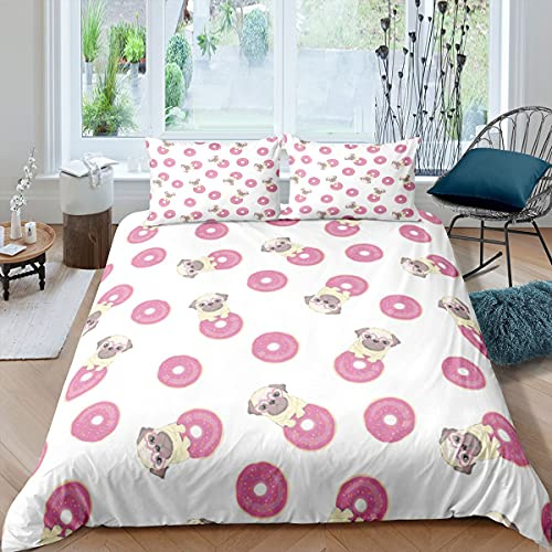 Set di biancheria da letto per cani, carlino, copripiumino per bambini, adolescenti, biancheria da letto e biancheria da letto da dessert e biancheria da letto in lino, 2 pezzi