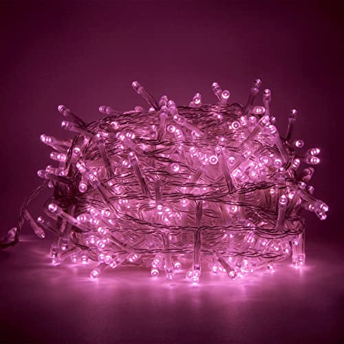 Luccika Catena Luminosa LED 31V con 8 Effetti di Luce, Luci Natalizie per Albero di Natale e Esterno IP44, Cavo Trasparente (Rosa, 9M 180LED)