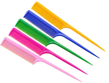 KALLORY Pettine per coda in plastica, 5 pezzi, con manico sottile e lungo, per uomini, donne, ragazze, salone, casa, colore casuale